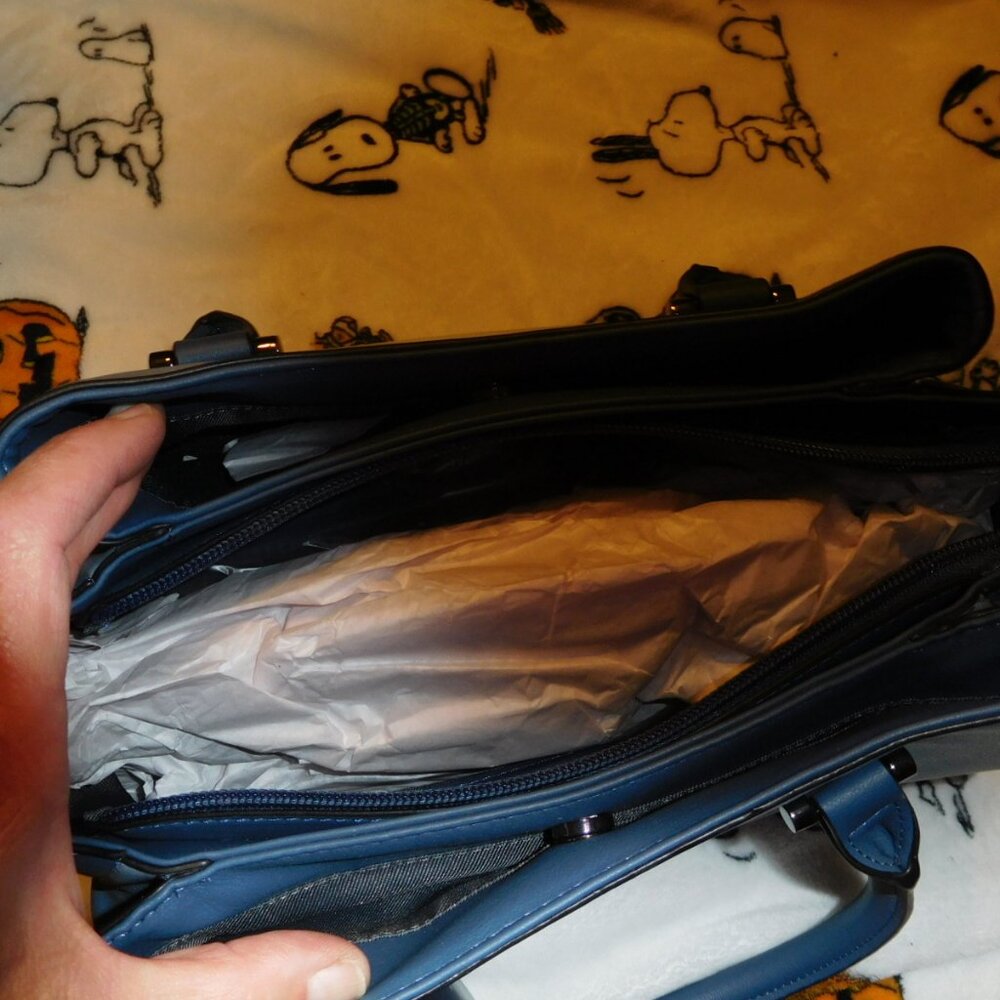 NWT Simply Vera Vera Wang Caitlin Functional Satchel Bag blue tie dye - Picture 6 of 16